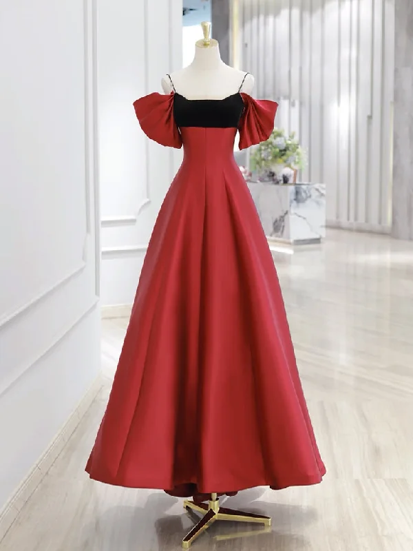 prom dress cleaningA-Line Off Shoulder Satin Dark Red Long Prom Dress, Red Long Formal Dress