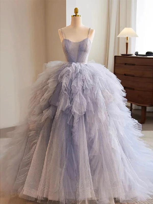 petite prom dressesBlue Tulle Long Prom Gown, Blue Tulle Long Sweet 16 Dress