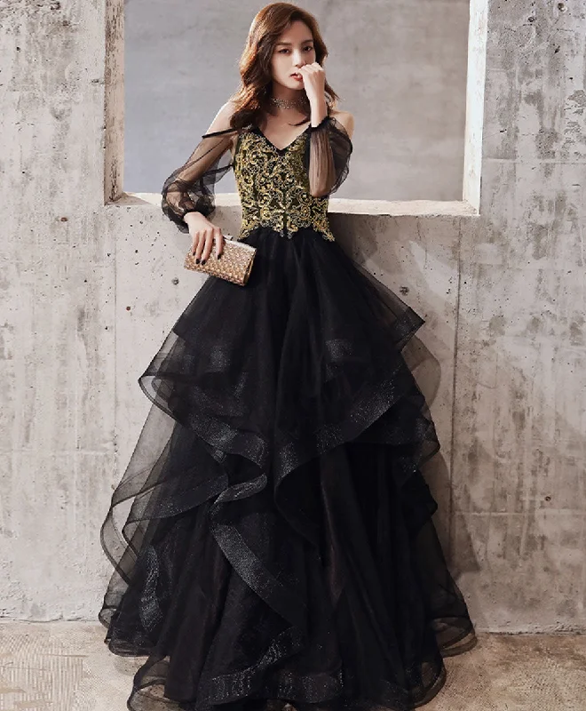 prom dresses for tall girlsBlack Tulle Lace Long Prom Dress Black Tulle Formal Dress