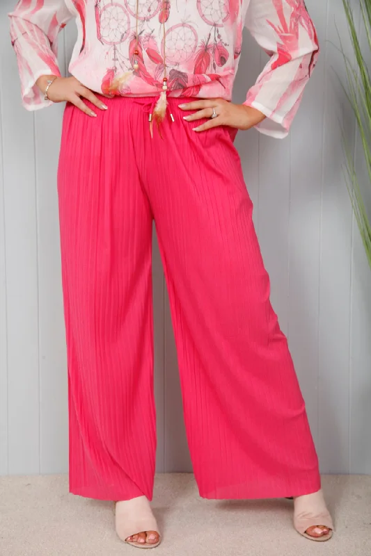 women's luxury pantsPleat Palazzo Fuchsia