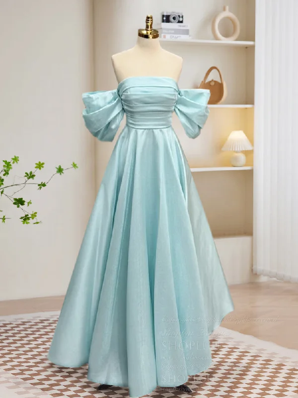 lace prom dressesA-Line Off Shoulder Blue Long Prom Dress, Blue Long Formal Dress