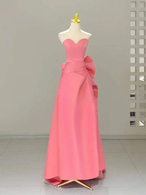 silk prom dressesA-Line Sweetheart Neck Satin Pink Long Prom Dress, Pink Long Formal Dress