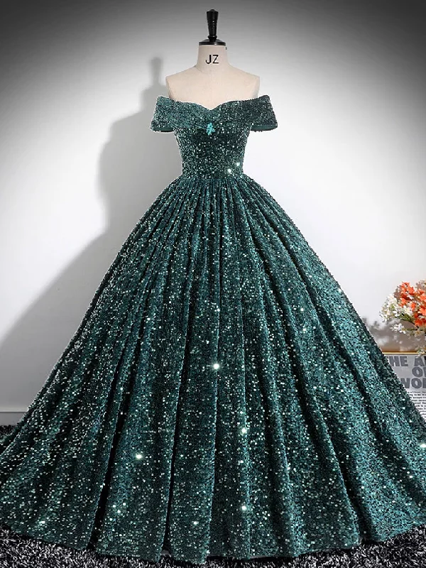 prom dress shopping tipsA-Line Off Shoulder Velvet Sequin Green Long Prom Dress, Green Long Formal Dress