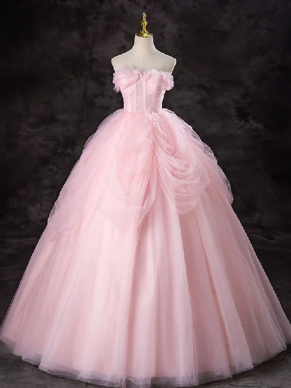 prom dress cleaningA-Line Tulle Pink Long Prom Dress, Pink Long Sweet 16 Dress