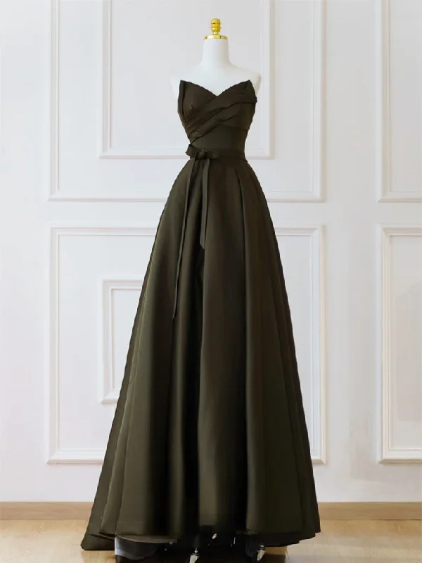 prom dress style guidesA-Line V Neck Satin Olive Green Long Prom Dress, Satin Long Formal Dress