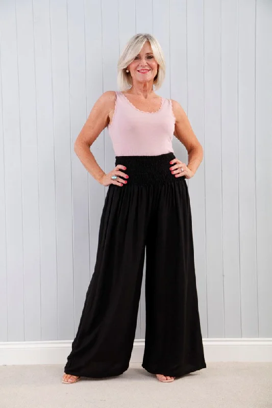 women's jogger pantsRuched Waist Palazzo Pants Black