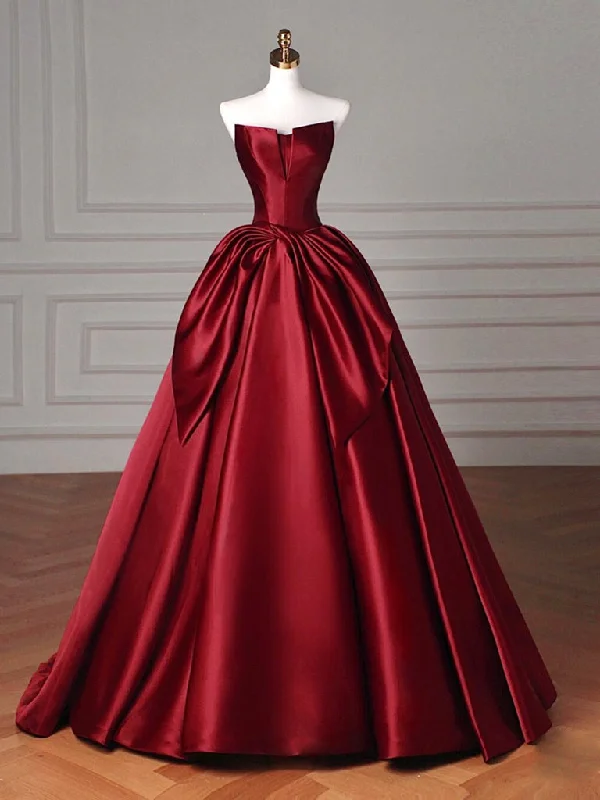 prom dresses for tall girlsSimple A-Line Satin Burgundy Long Prom Dress, Burgundy Long Formal Dress