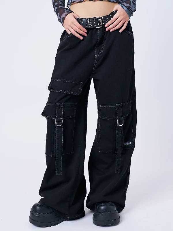 women's embroidered pantsTyra Black Utility Pockets Pants