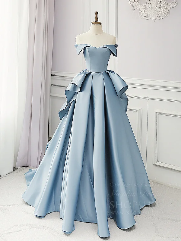 prom dresses for apple shapesSimple A-Line Satin Blue Long Prom Dress, Blue Satin Long Formal Dress