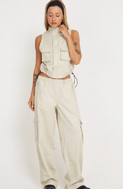 women's drawstring pantsMotel Rocks Oriells Cargo Trouser in Dark Ivory