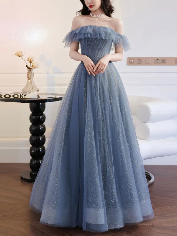 prom dresses with detachable sleevesGray Blue Tulle Long Prom Dress Gray Blue Tulle Formal Dress