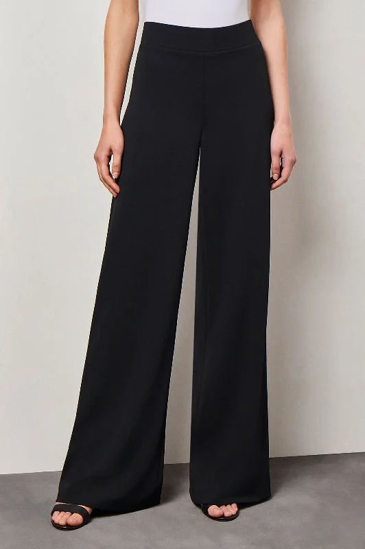 women's solid-color pantsStretch Deco Crepe Wide-Leg Pants