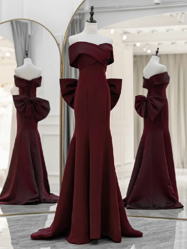 prom dress shopping tipsSimple Mermaid Satin Burgundy Long Prom Dress, Burgundy Long Formal Dress