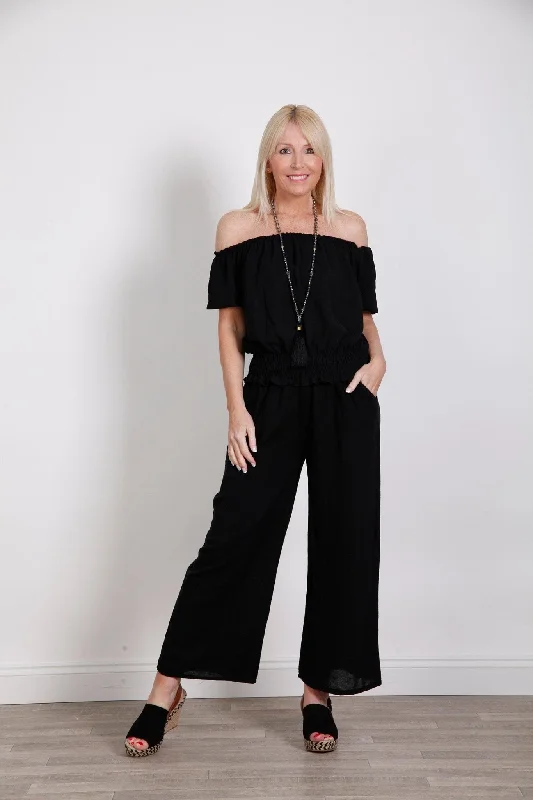 women's high-waisted pantsCotton Palazzo Trousers Black