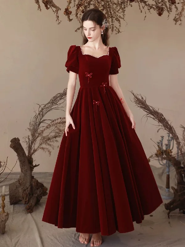 prom dress fitting adviceA-Line Velvet Burgundy Long Prom Dress, Burgundy Long Formal Dress