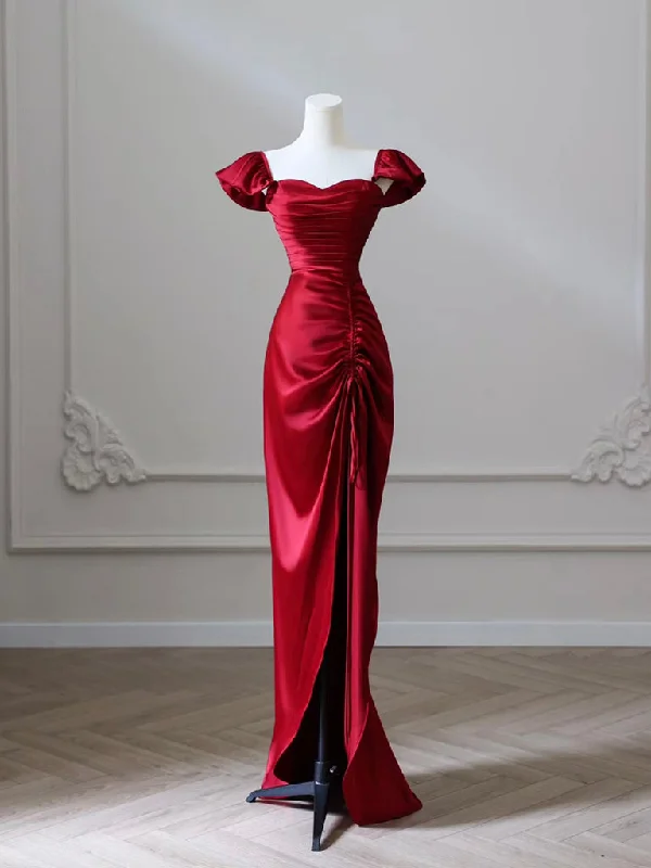 dark prom dressesSimple Sweetheart Neck Satin Burgundy Long Prom Dress, Burgundy Long Formal Dress