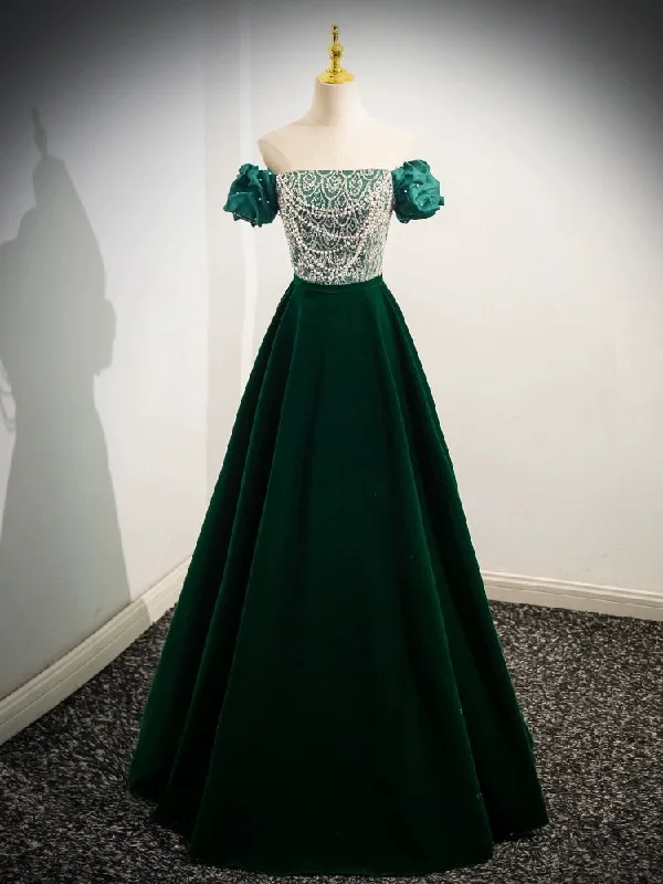 halter prom dressesA-Line Velvet Sequin Beads Green Long Prom Dress, Velvet Green Long Formal Dress