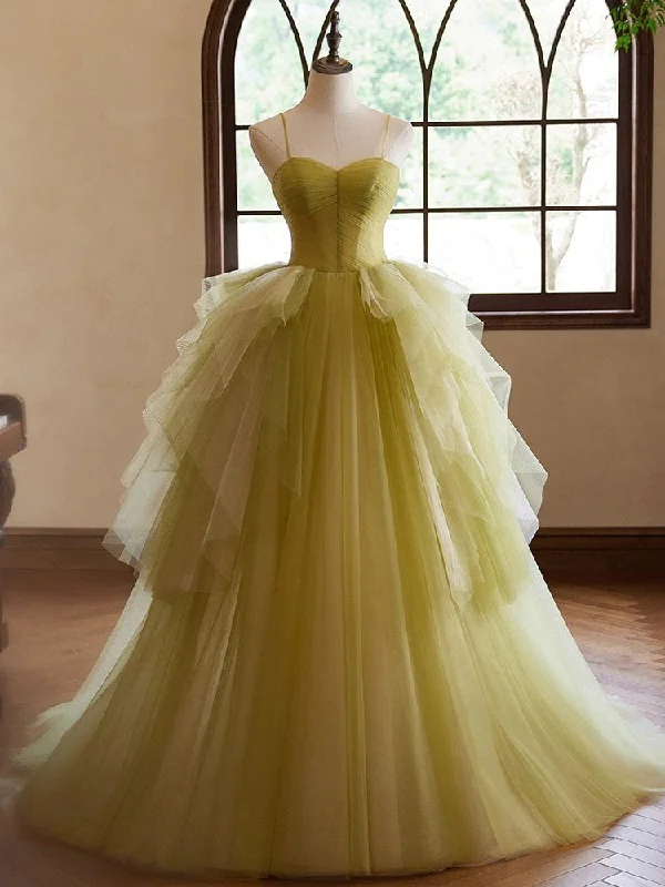 elegant prom dressesA-Line Sweetheart Neck Tulle Green Long Prom Dress, Green Long Formal Dress