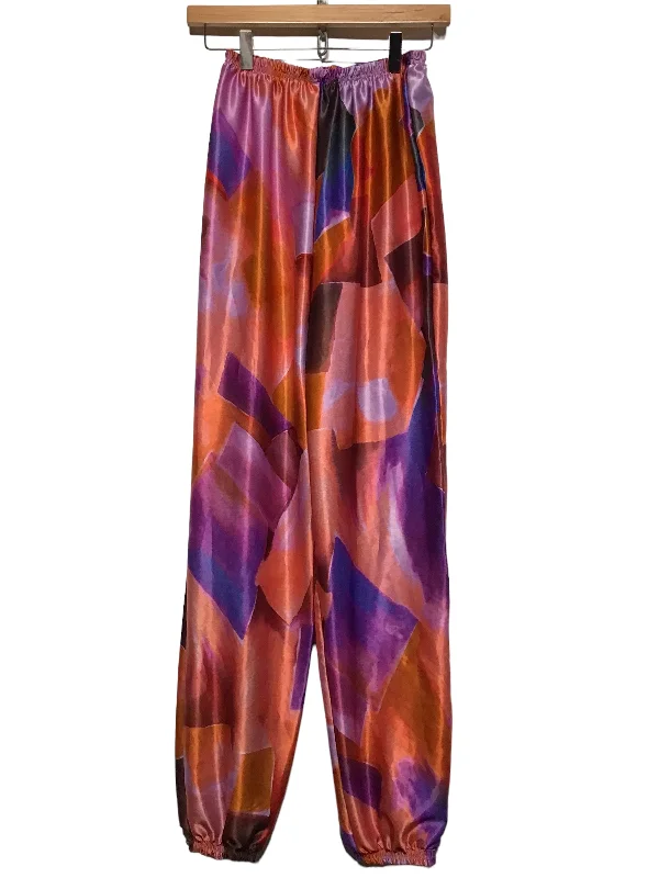 women's satin pantsAbstract Print Shiny Lightweight Trousers (Size M)