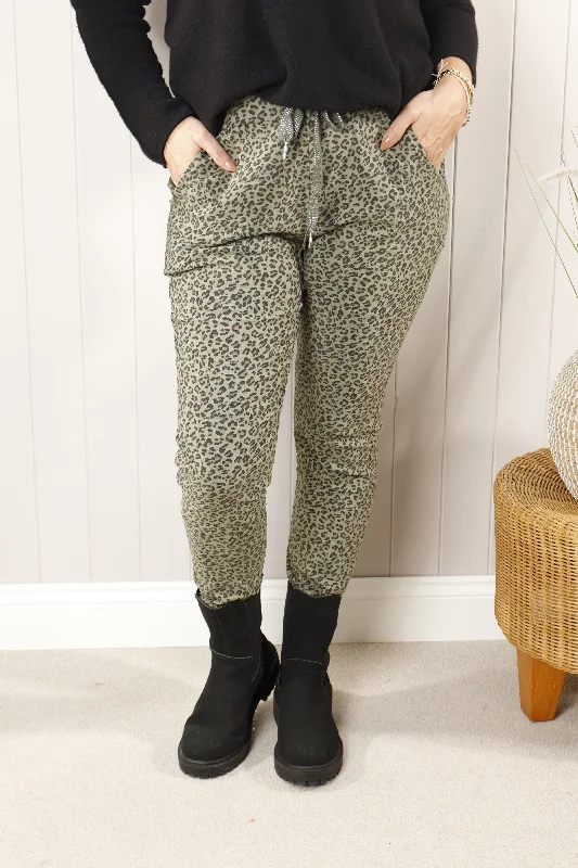 women's travel pantsAnimal Print Magic Pants Khaki