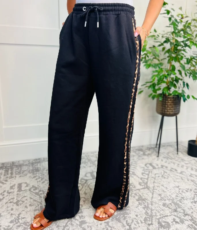 women's cotton pantsBlack Leopard Stripe Wide Leg Jogger