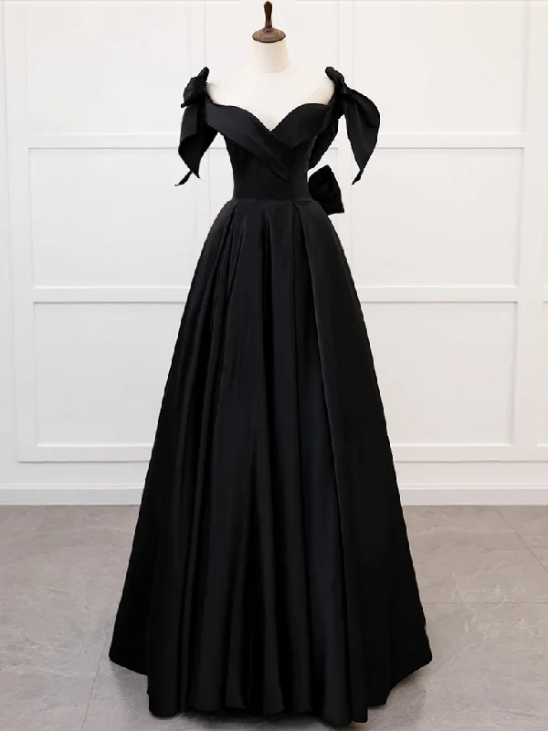 lace-up prom dressesSimple A-Line Sweetheart neck Satin Black Long Prom Dress. Black Long Formal Dress