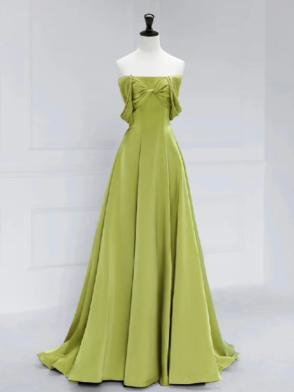 sweetheart neckline prom dressesA-Line Satin Off Shoulder Green Long Prom Dress, Green Long Formal Dress