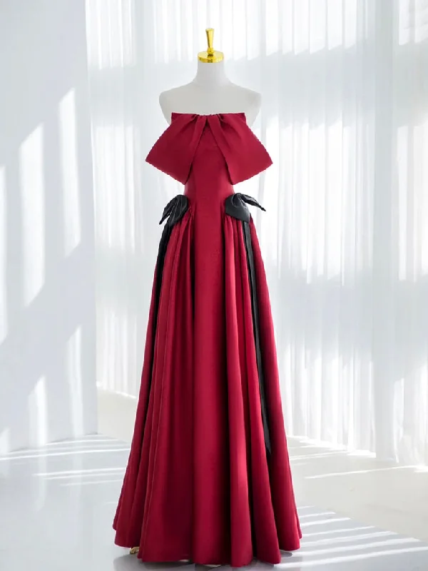 bespoke prom dressesA-Line Satin Burgundy Long Prom Dress, Burgundy Long Formal Dress