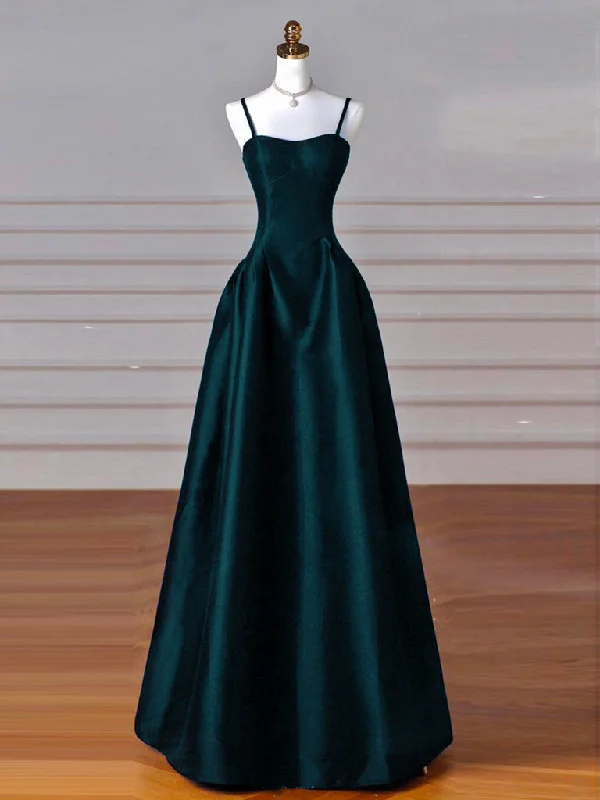 high-slit prom dressesA-Line Sweetheart Neck Satin Peacock Blue Long Prom Dress