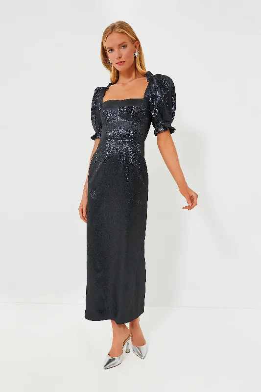 midi dresses in solid colorsMetallic Midnight Rachel D Dress