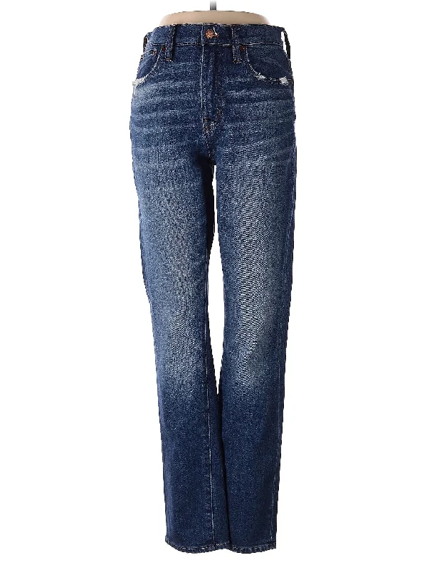 women's denim jeans with embroideryHigh-Rise Straight-leg Jeans in Medium Wash