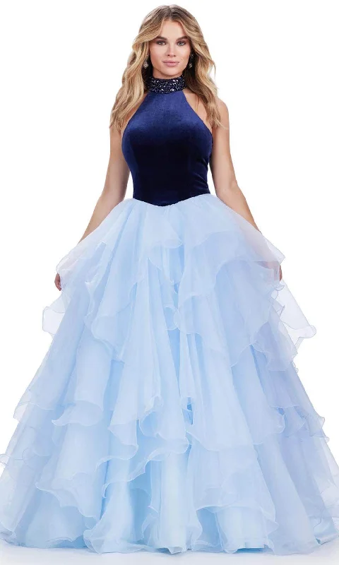 Formal Dress for Masquerade BallsAshley Lauren 11562 - Sleeveless Velvet High Neck Ballgown