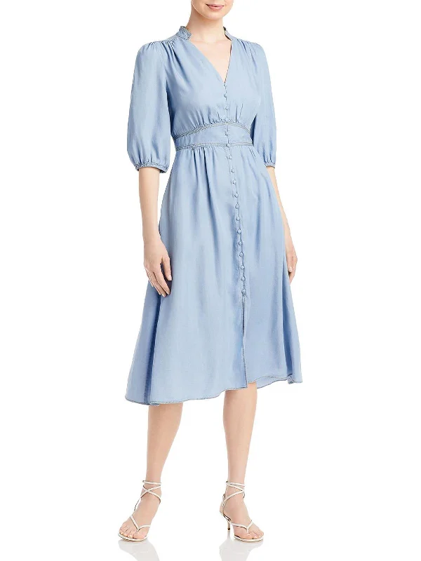 lace-trimmed midi dressesWomens Denim Mid Calf Shift Dress