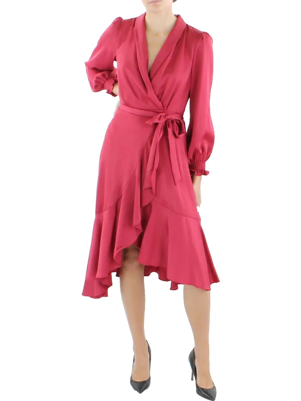 quick-dry midi dressesWomens Surplice Mid-Calf Wrap Dress