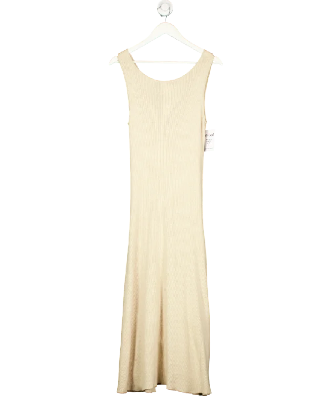 spaghetti strap midi dressesFig & Basil Beige Knitted Rib Midaxi Dress UK 12