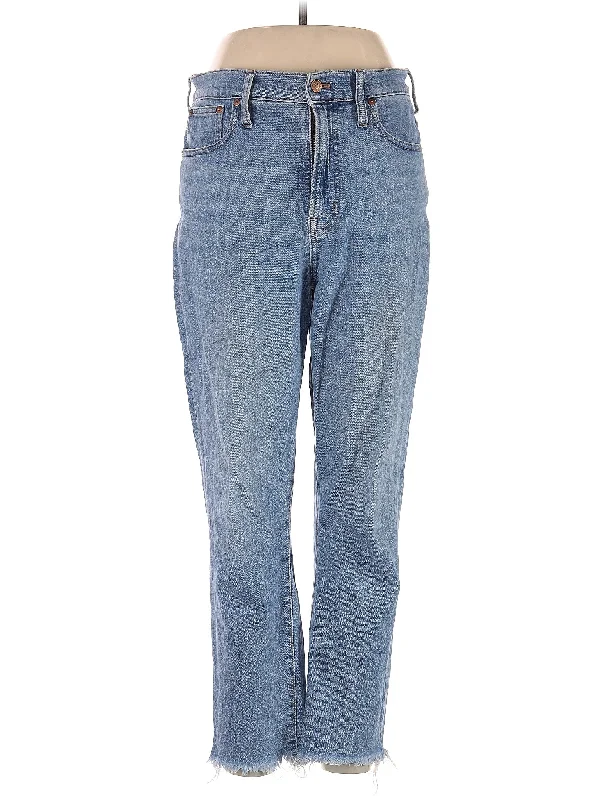 women's denim jeans with lace trimHigh-Rise Straight-leg Jeans in Light Wash