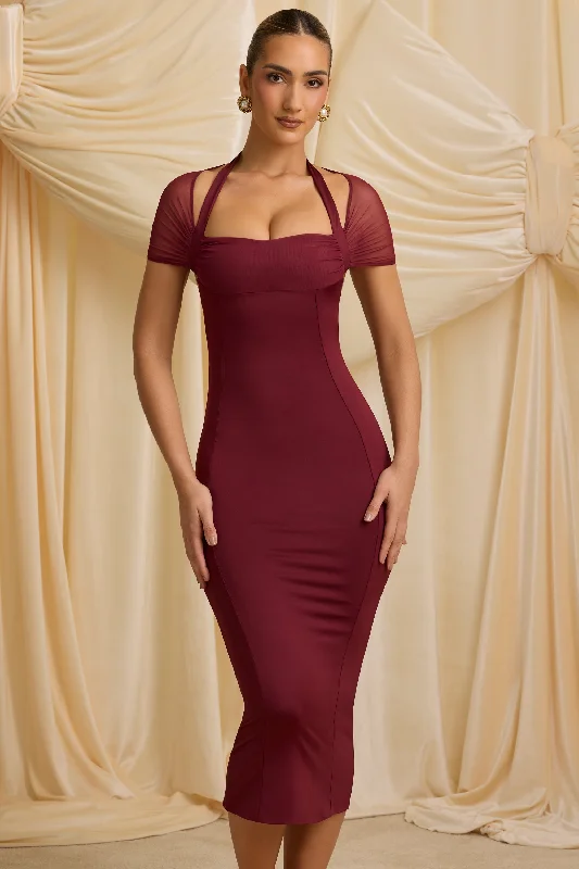 midi ballerina dressesSlinky Jersey Open-Back Midaxi Dress in Wine Red