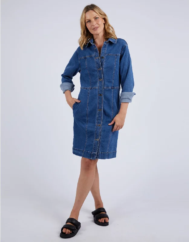 everyday midi dressesGwen Long Sleeve Denim Dress - Mid Blue Wash