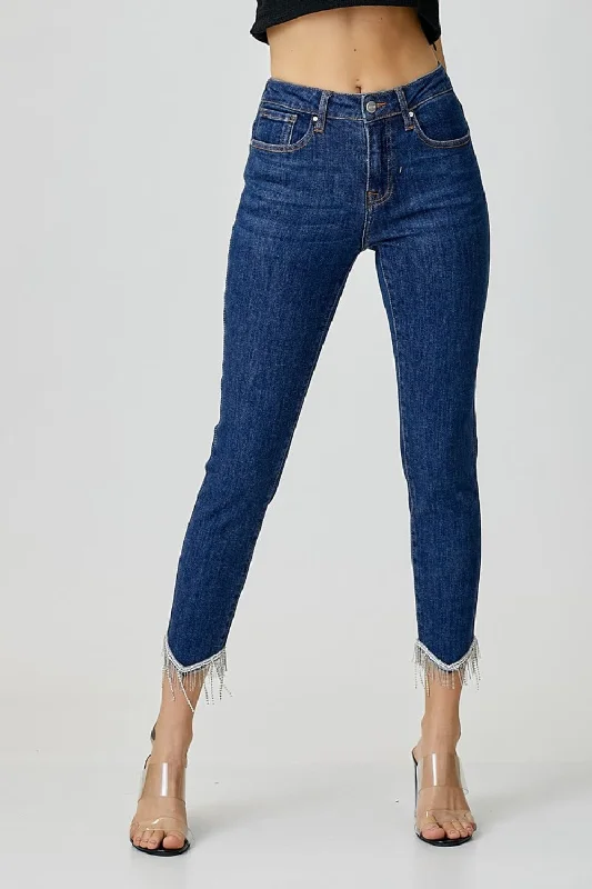 women's denim jeans with embroideryRISEN Full Size Embellished Mid Rise Crop Skinny Jeans