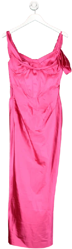 midi dresses with buttonsKaren Millen Pink Italian Structured Satin Drape Column Midaxi Dress UK 10