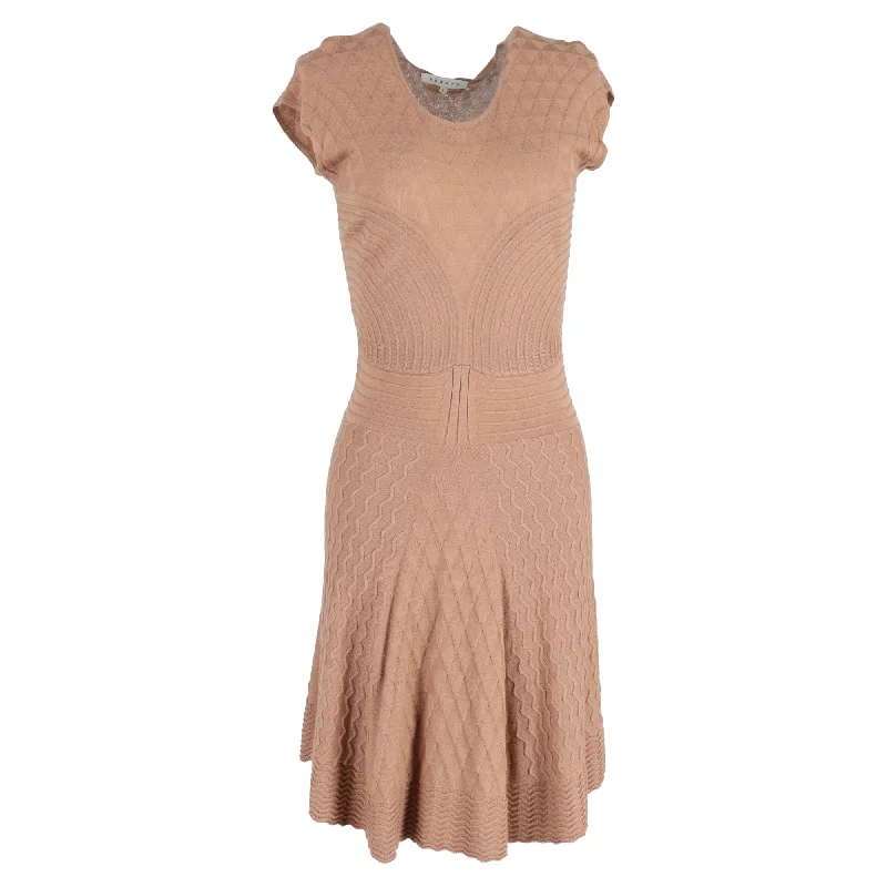 midi dresses for workSandro Paris Knitted Knee-Length flared Dress in Brown Polyamide