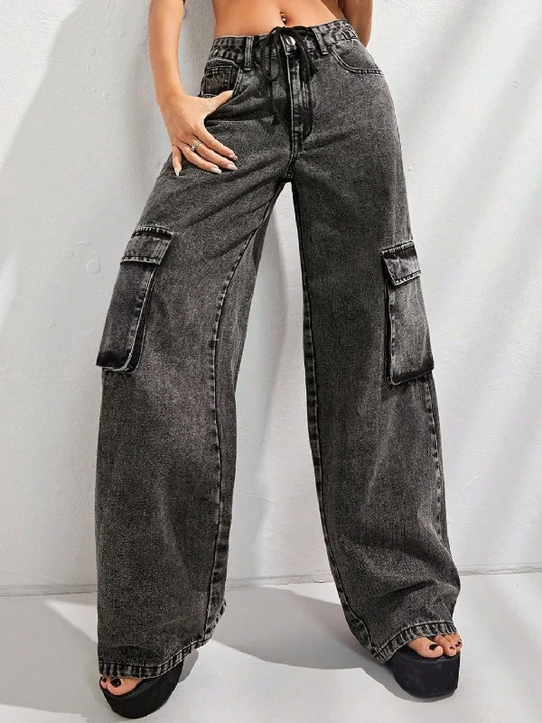 women's denim jeans for a night at the clubWide Leg Jeans with Pockets