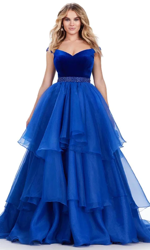 Formal Dress for Historical ReenactmentsAshley Lauren 11563 - Off-Shoulder Velvet Ballgown