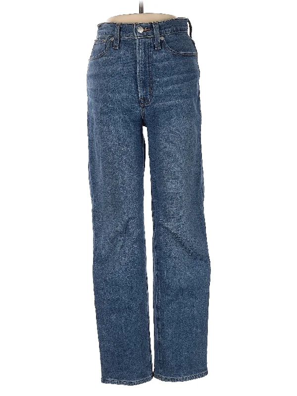 women's denim jeans with fake pocketsHigh-Rise Straight-leg Jeans in Medium Wash