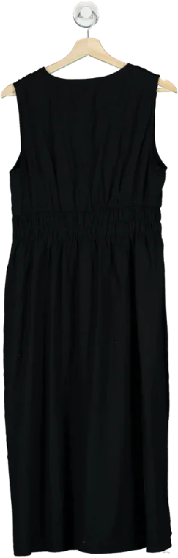 sleeveless midi dressesThreadbare Black Linen Vispeffercon Waist Tie Mid Dress UK 12