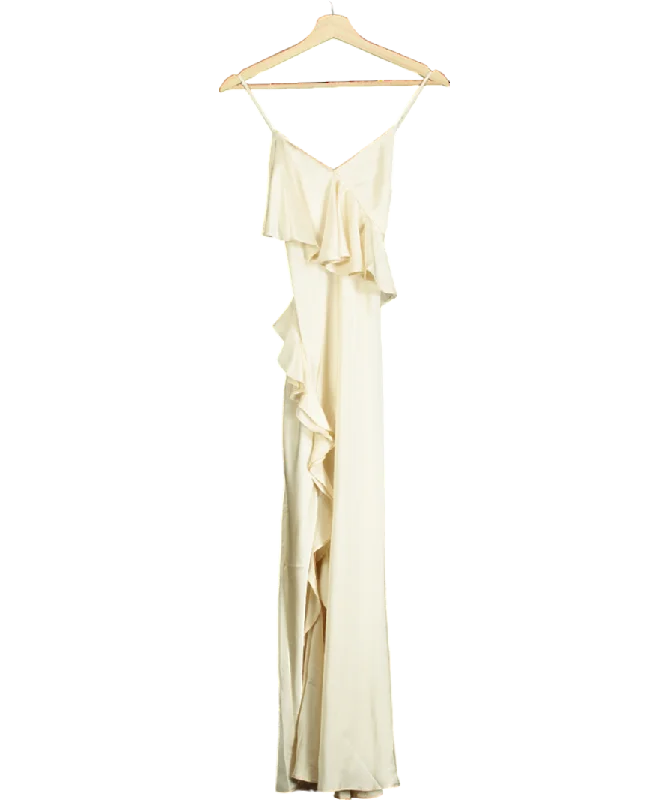 stretchy midi dressesNew Look Cream Ruffle Split-hem Strappy Midaxi Dress UK 6