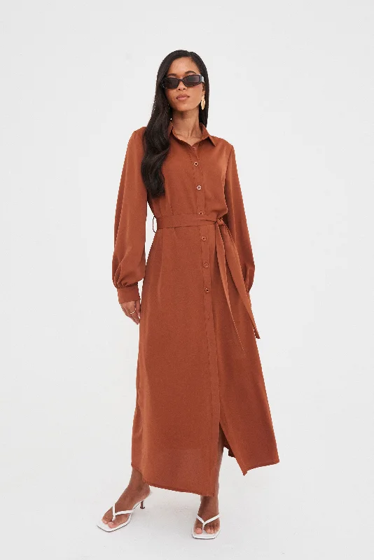 plus-size casual midi dressesWOVEN BELTED MIDAXI SHIRT DRESS