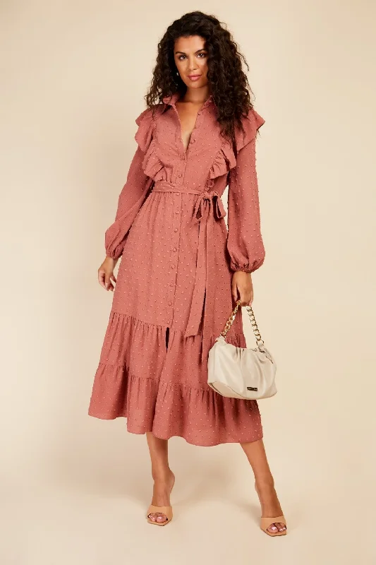 midi ball gown dressesLittle Mistress Coral Rose Dobby Spot Midaxi Shirt Dress