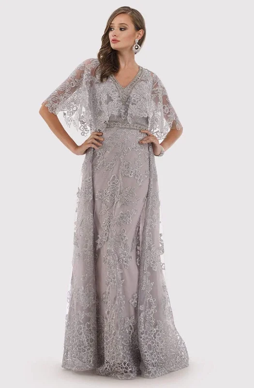 Formal Dress for Theme Park EventsLara Dresses - 29799 Lace Appliqued Cape Sleeve Gown with Overskirt