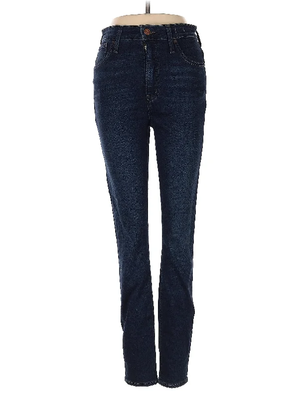 women's distressed denim jeans with holesHigh-Rise Straight-leg Jeans in Dark Wash